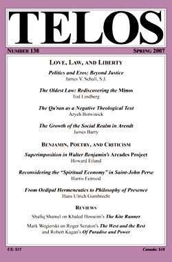 Telos 138 (Spring 2007): Love, Law, and Liberty