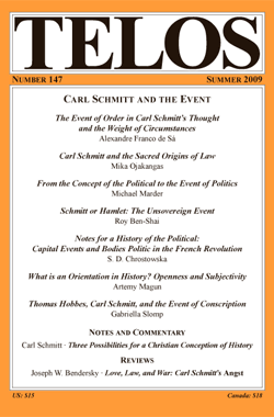Telos 147 (Summer 2009): Carl Schmitt and the Event - Institutional Rate