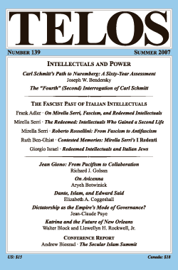 Telos 139 (Summer 2007): Intellectuals and Power - Institutional Rate Telos 139 (Summer 2007): Intellectuals and Power - Institutional Rate