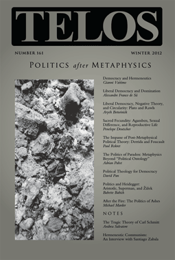 Telos 161 (Winter 2012): Politics After Metaphysics - Institutional Rate