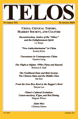 Telos 151 (Summer 2010): China: Critical Theory, Market Society, and Culture - Institutional Rate