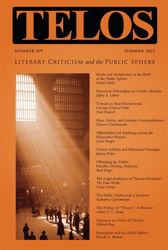 Telos 159 (Summer 2012): Literary Criticism and the Public Sphere