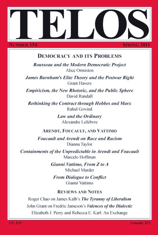 Telos 154 (Spring 2011): Democracy and its Problems - Institutional Rate