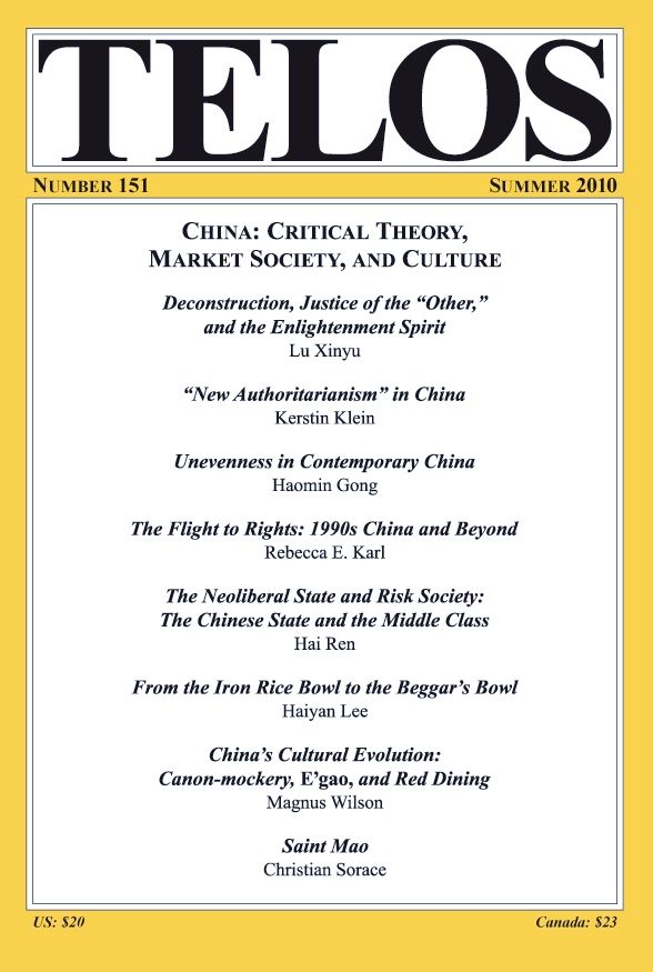 Telos 151 (Summer 2010): China: Critical Theory, Market Society, and Culture