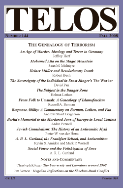 Telos 144 (Fall 2008): The Genealogy of Terrorism