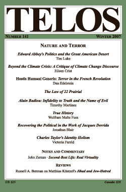 Telos 141 (Winter 2007): Nature and Terror