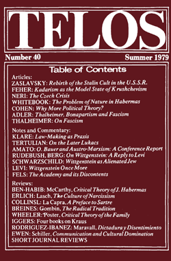Telos 40 (Summer 1979) - Institutional Rate Telos 40 (Summer 1979) - Institutional Rate