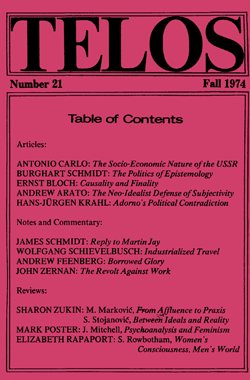 Telos 21 (Fall 1974) - Institutional Rate Telos 21 (Fall 1974) - Institutional Rate