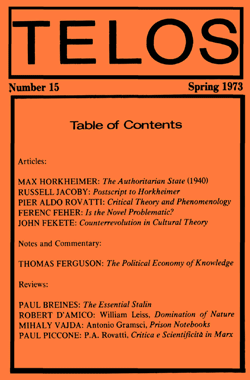 Telos Journal Telos 15 (Spring 1973) - Institutional Rate - Telos Press Store - Telos ...