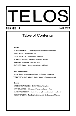 Telos Journal Telos 13 (Fall 1972) - Telos Press Store - Telos Press