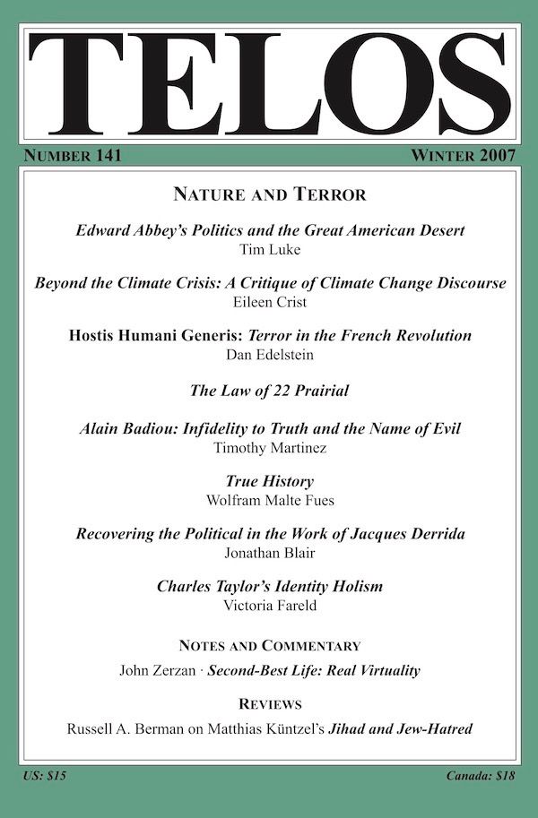 Telos 141 (Winter 2007): Nature and Terror Telos 141 (Winter 2007): Nature and Terror