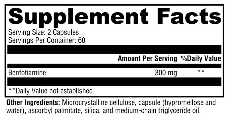 Benfotiamine 120 Capsules supplement facts image