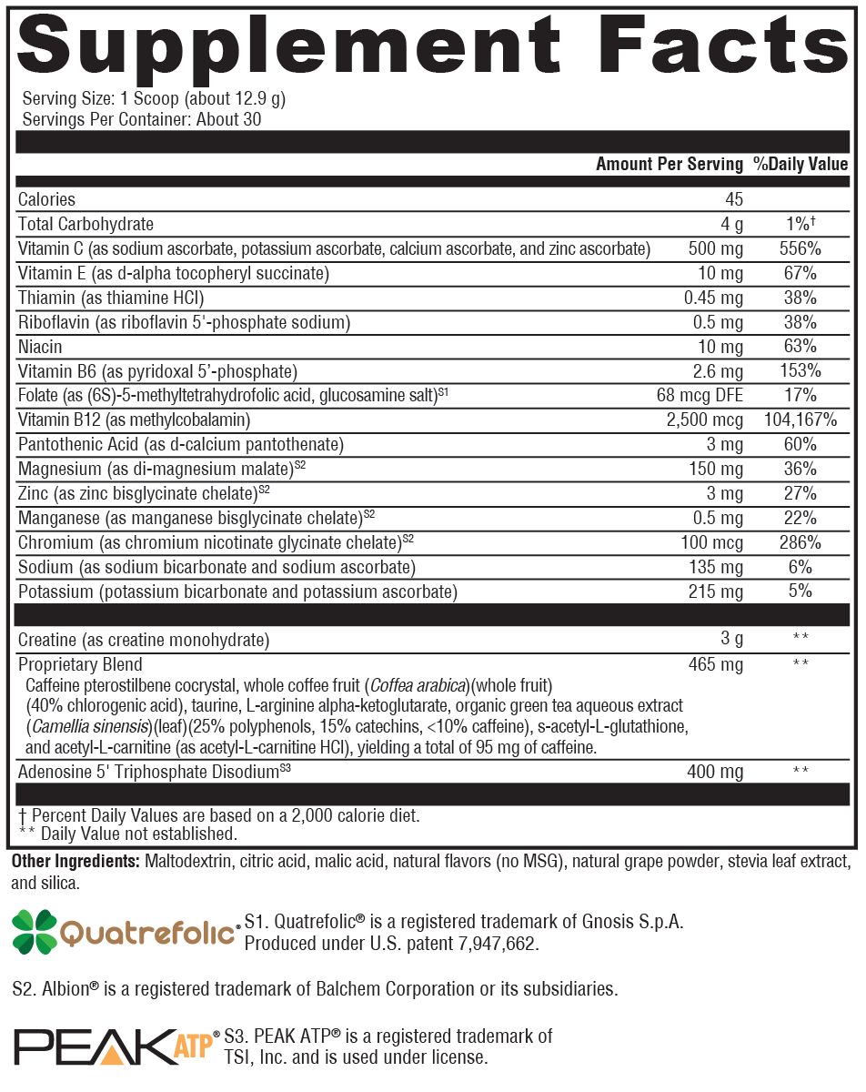 ATP Ignite™ Workout Mixed Berry 30 Servings supplement facts image