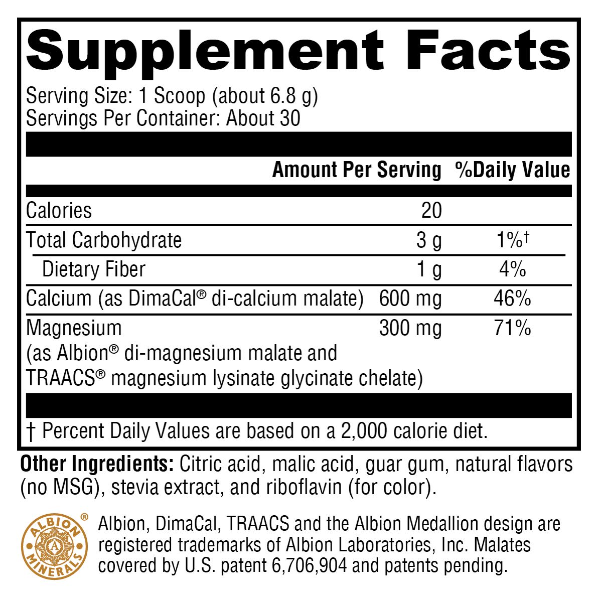 OptiMag® Plus Calcium Pear 30 Servings supplement facts image