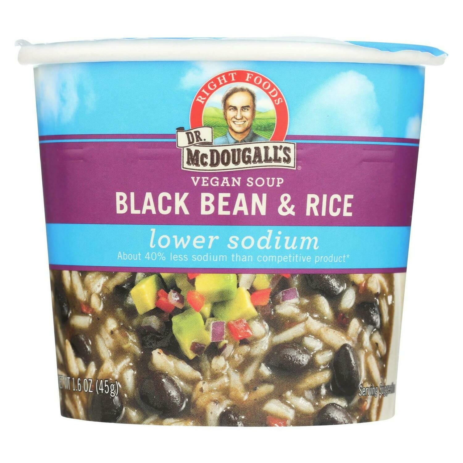 Dr. Mcdougall's Vegan Black Bean And Rice Lower Sodium Soup Cup Case