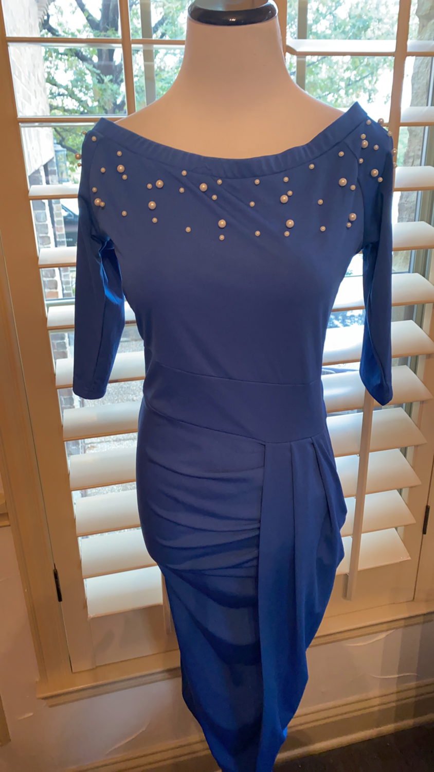 ONLY ONE Blue Pearl detail dress