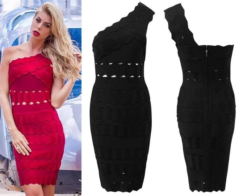 One shoulder Scallop Bandage Dress
