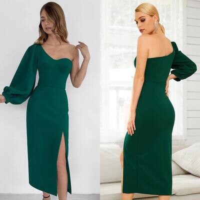 One Shoulder green Dress