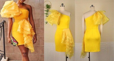 Yellow stretchy detachable Ruffle dress