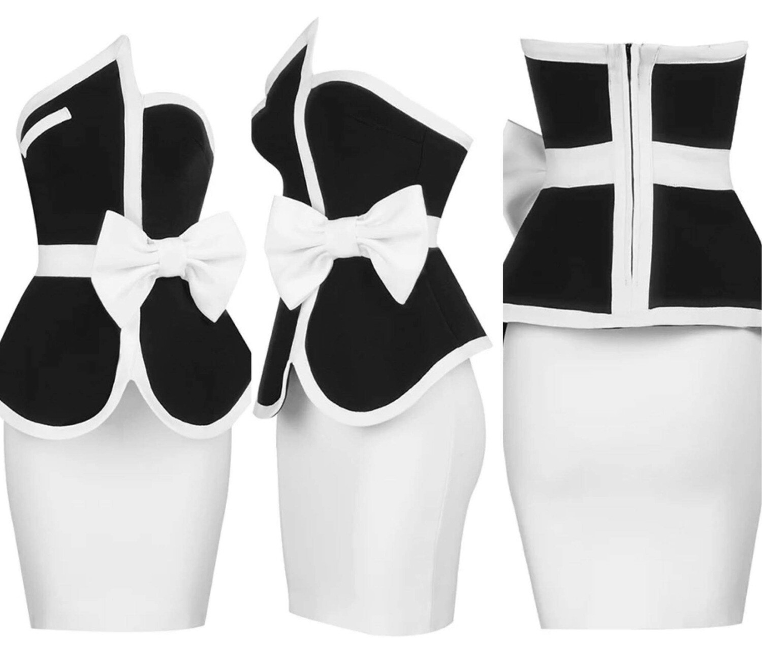 Black and white bandage Two piece Dress