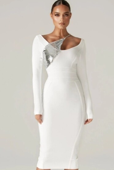White Sequin Accent Bandage Dress