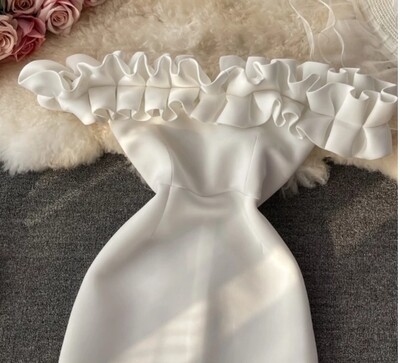 Off the shoulder Ruffle Scuba Dress