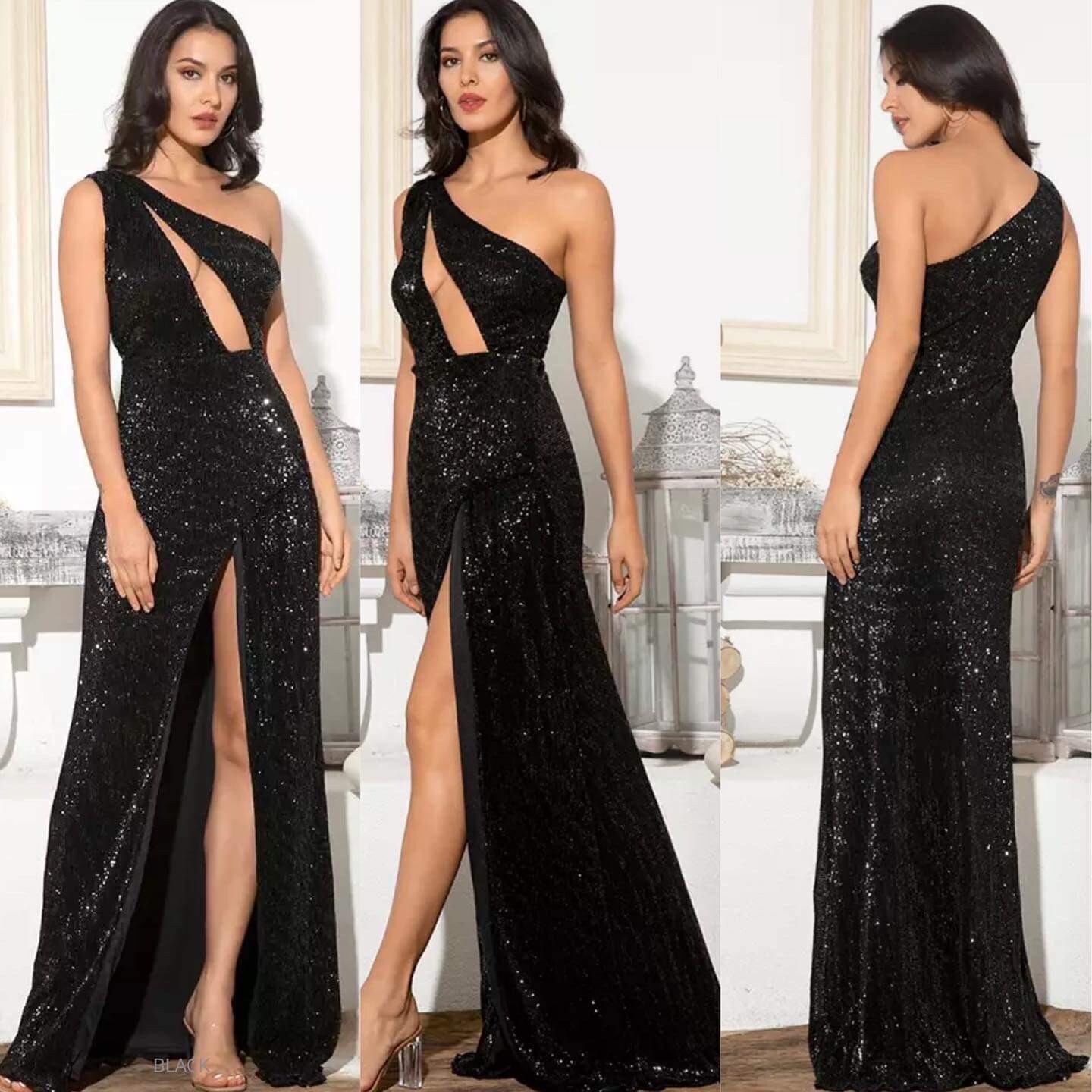 One Shoulder Cutout Front Gown