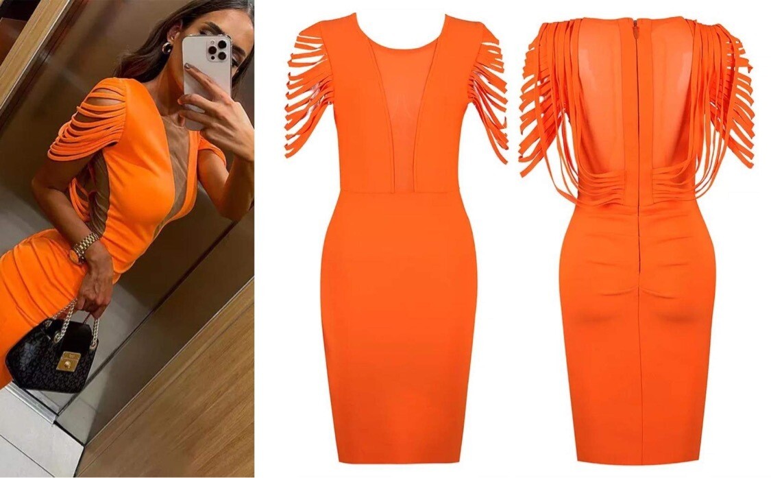 Orange Fringe Bandage Dress