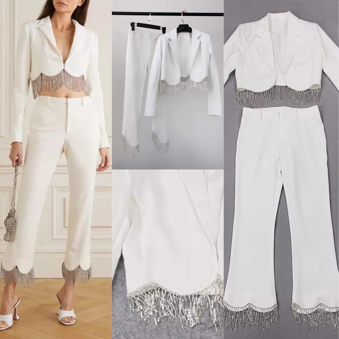 Two piece Jacket and Pant with Rhinestone Fringe