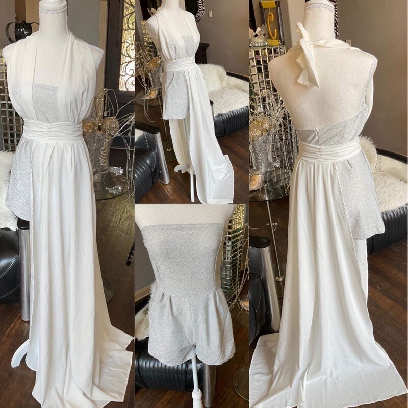 Light Silver Romper with white detachable Train