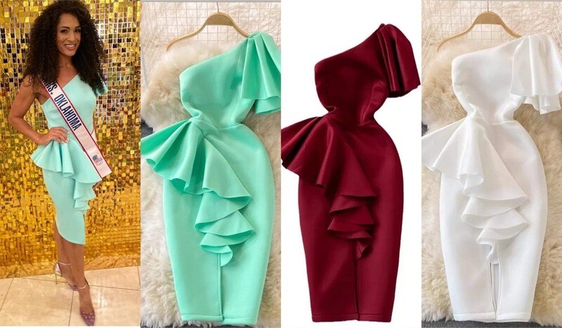 One Shoulder Ruffle Scuba Dress