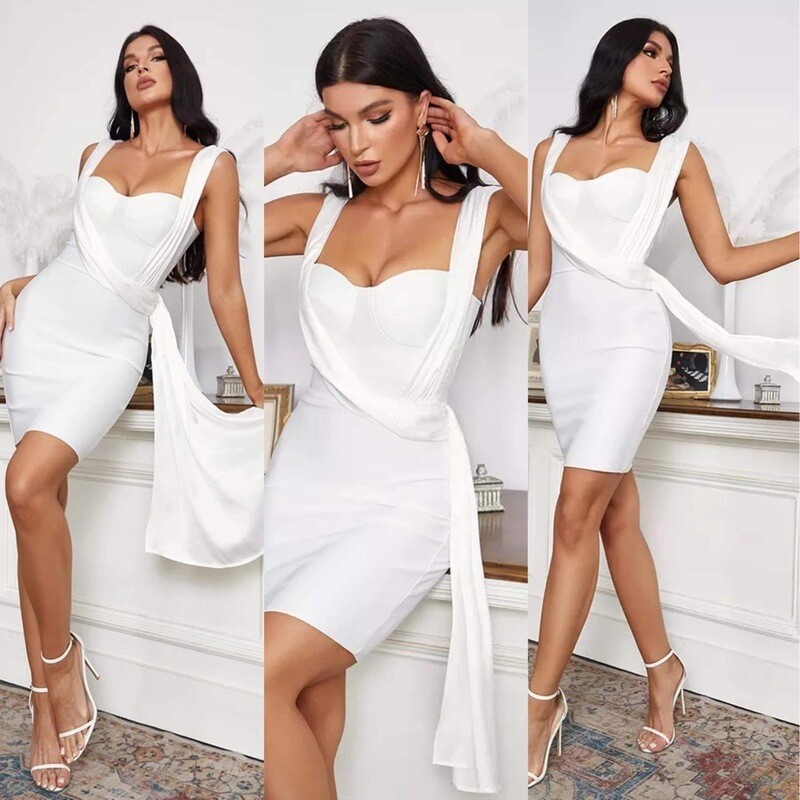 White Bandage Dress with satin drape