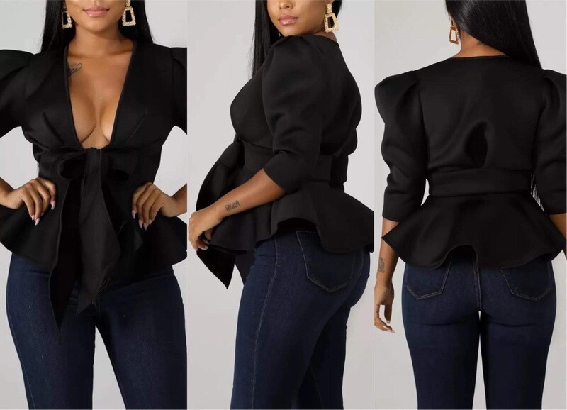 Black Scuba Wrap Top