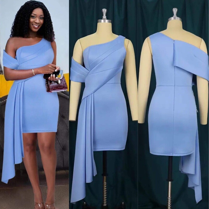 Blue One Shoulder Scuba Dress