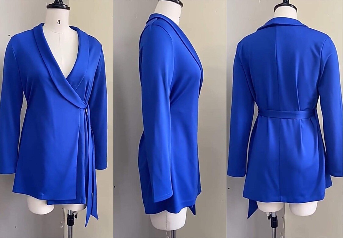 Blue Knit Wrap Dress