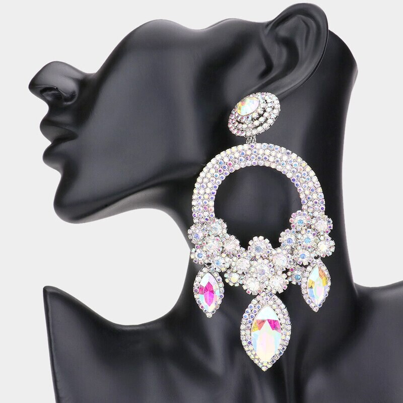 Triple Flower Over Sized Drop Pageant Earring