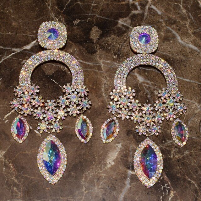 Triple Flower Over Sized Drop Pageant Earring