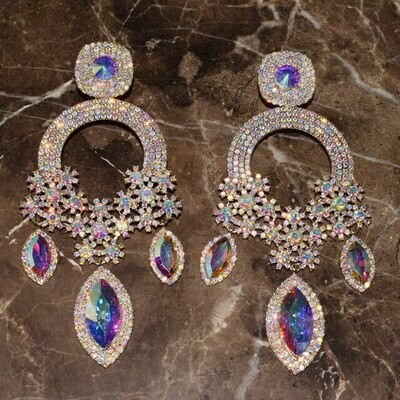 Triple Flower Over Sized Drop Pageant Earring