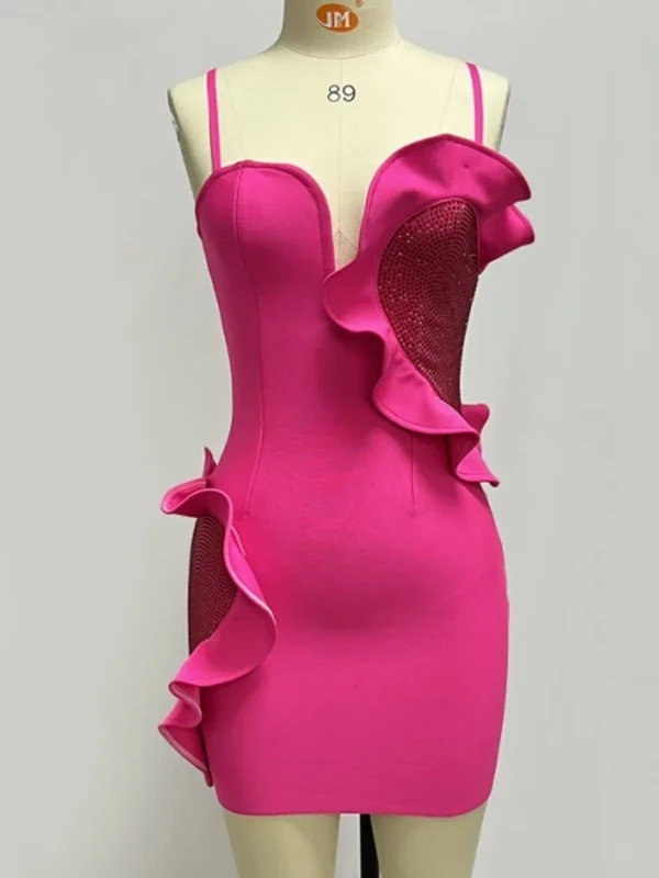 Ruffle Heart stoned Bandage Dress