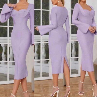 Lavender bell sleeve bandage dress