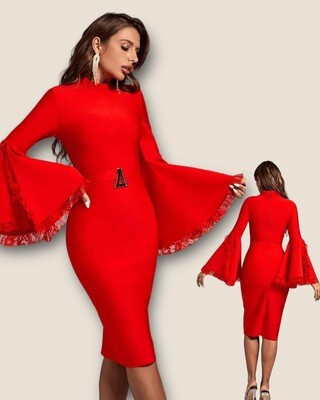 Red Bell Sleeve Bandage Dress