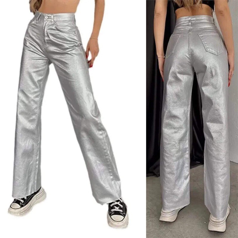 Vegan leather silver Pants