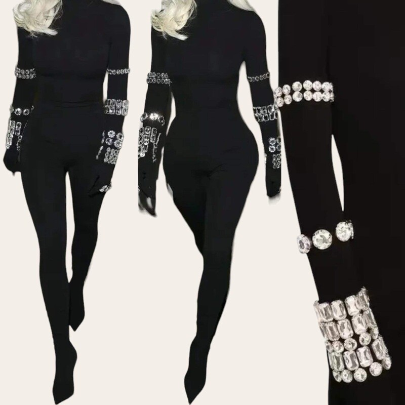 Black with stones bandage Jumpsuit