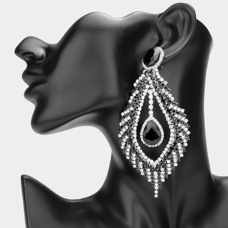 Black/Rhinestone Drop Earring