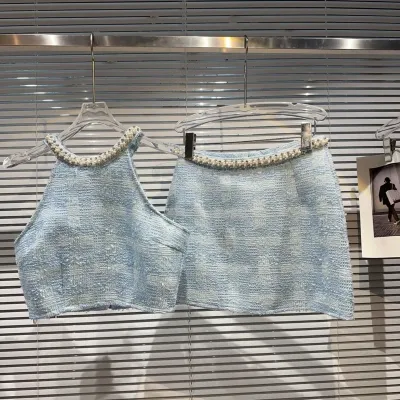 2 piece Tweed and Pearl Halter Dress