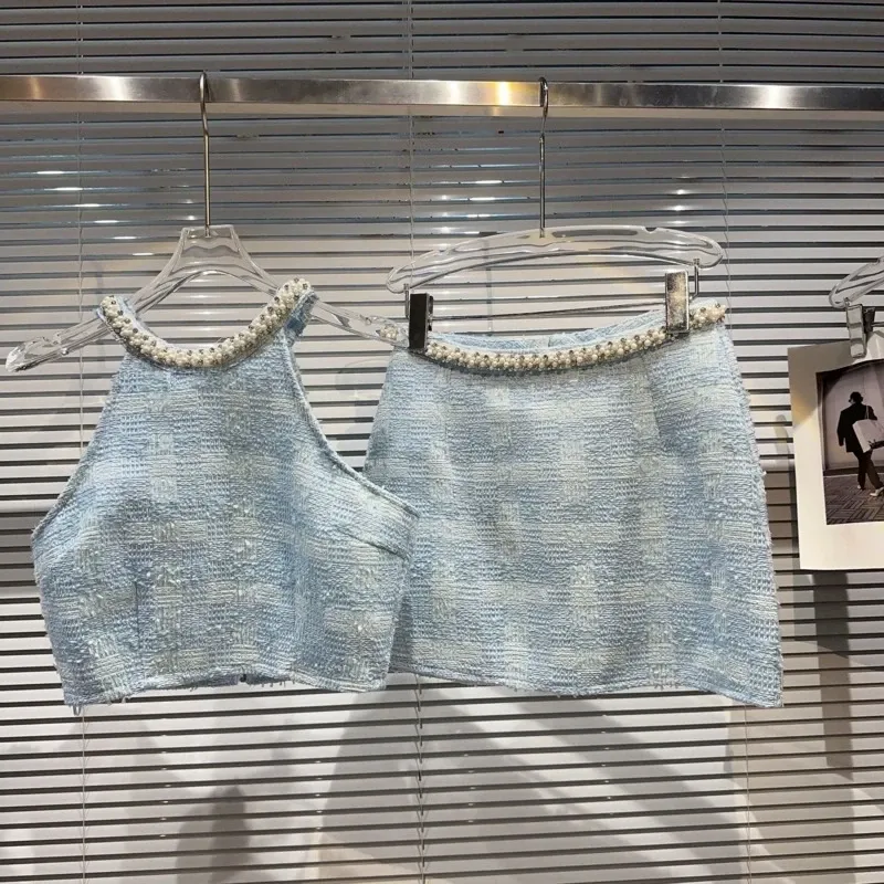 2 piece Tweed and Pearl Halter Dress