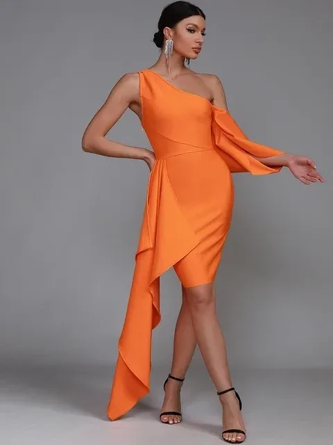 One shoulder Long Sleeve Bandage Dress