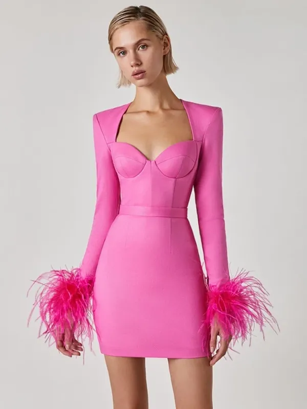 Feather sleeve Bandage Dress