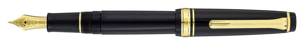 Sailor Professional Gear Black Fountain Pen, Gold Trim 21k Naginata Cross Emperor Nib