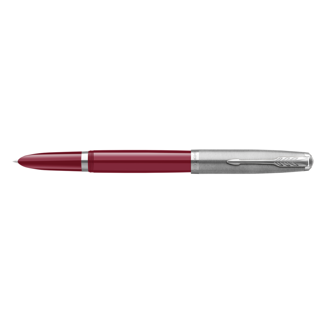 Parker 51 burgundy chrome trim fountain pen medium nib - black ink Parker 51 burgundy chrome trim fountain pen medium nib - black ink